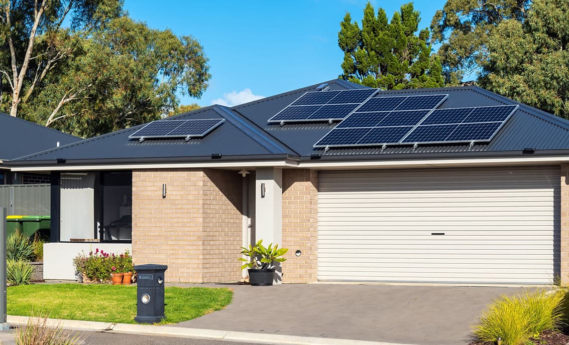 Solar panels on a rooftop in the sun